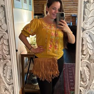 Boho fringe purse crossbody bag 👜 tan faux suede with gold chain shoulder bag